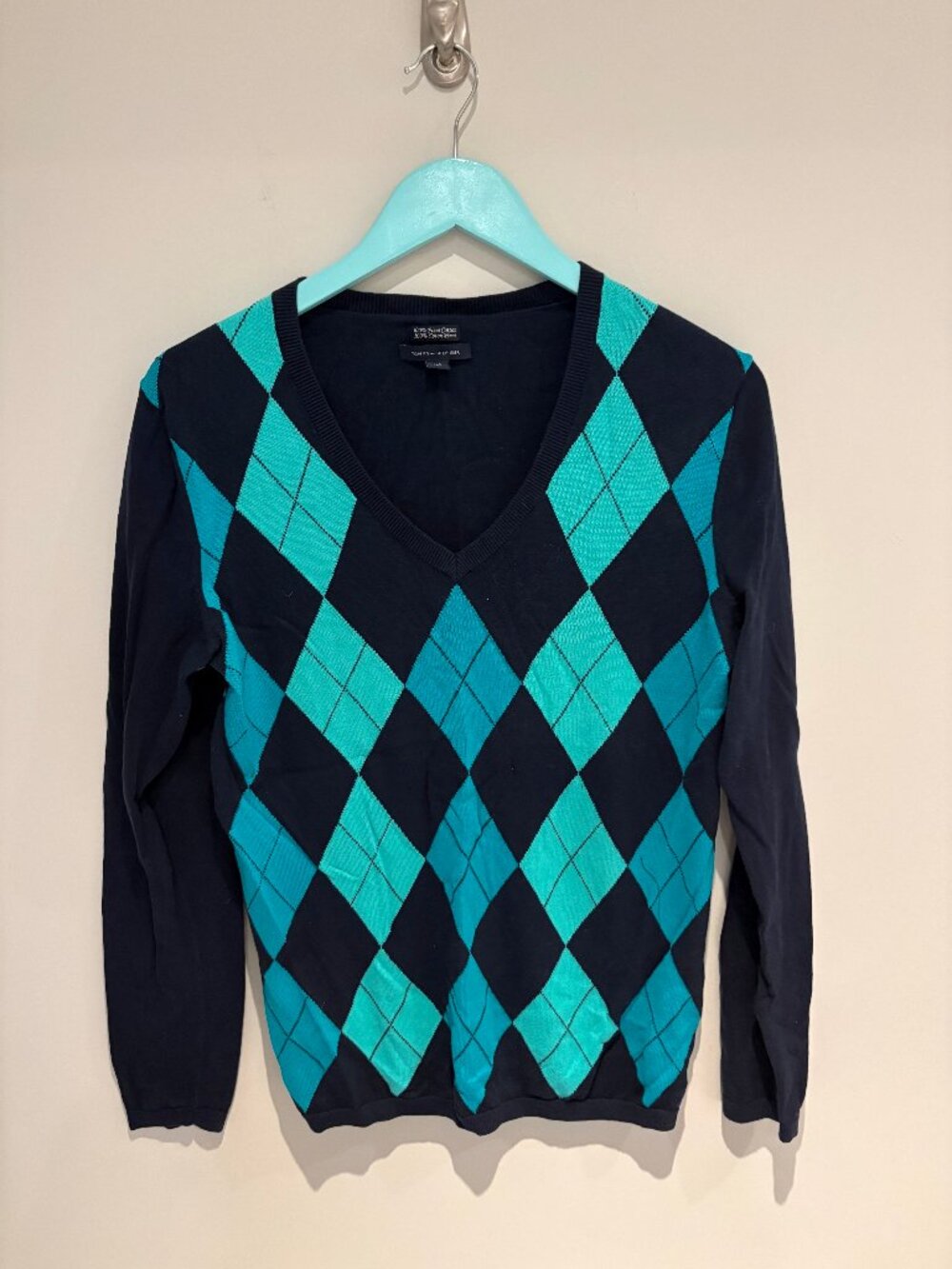 Green and Teal Argyle Sweater